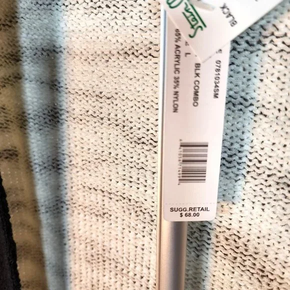 C'EST City Cream, Gray & Black Open Front Sweater With 3/4 Sleeves. Size L. NWT - Picture 6 of 9